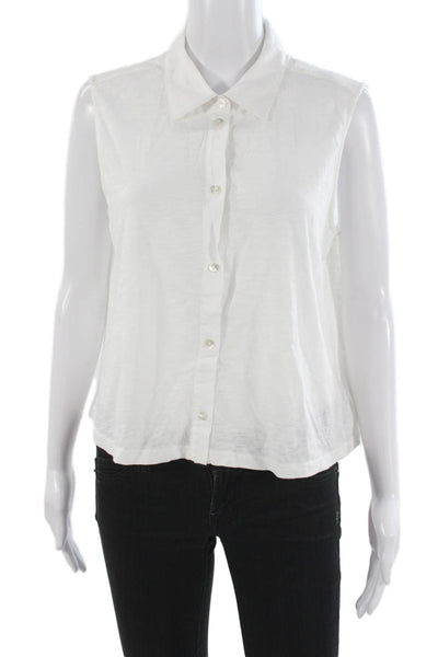 Theory Women Sleeveless Collared Button-Up White Organic Cotton Basic Size L