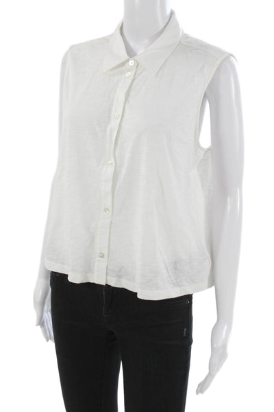 Theory Women Sleeveless Collared Button-Up White Organic Cotton Basic Size L