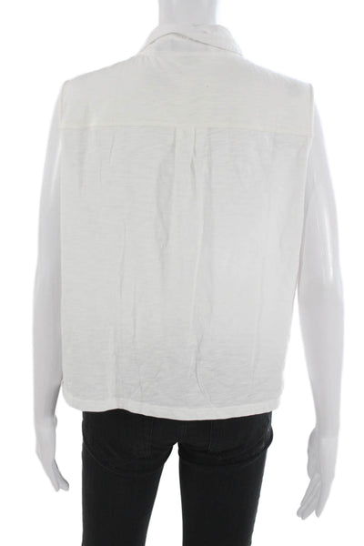 Theory Women Sleeveless Collared Button-Up White Organic Cotton Basic Size L
