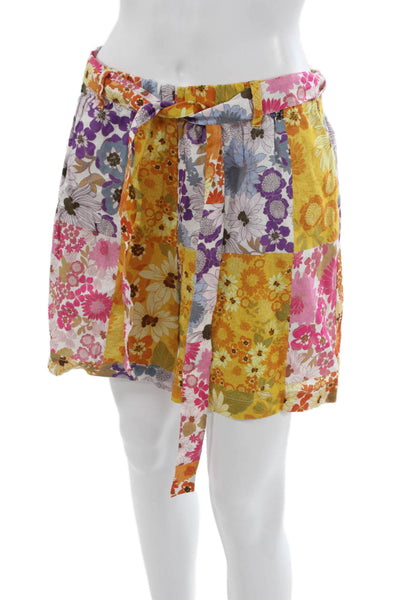 Johnny Was Unisex Floral Orange Linen Drawstring Shorts Size M