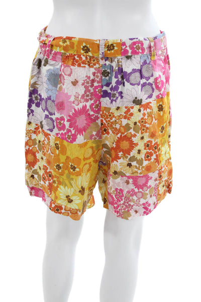 Johnny Was Unisex Floral Orange Linen Drawstring Shorts Size M