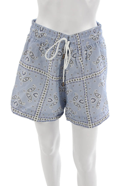 Sandro Mens Light Blue Paisley Linen Viscose Drawstring Beach Shorts Size 42