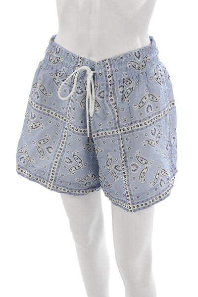 Sandro Mens Light Blue Paisley Linen Viscose Drawstring Beach Shorts Size 42