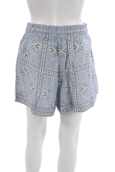 Sandro Mens Light Blue Paisley Linen Viscose Drawstring Beach Shorts Size 42