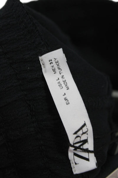 Zara Men Sweat Shorts Black Drawstring Cotton Polyester Size L