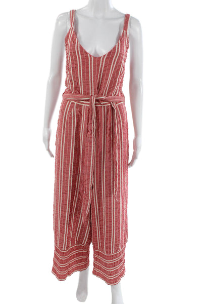 Ett: Twa By Anthropologie Women Jumpsuit Sleeveless Red Cotton Ramie Size L