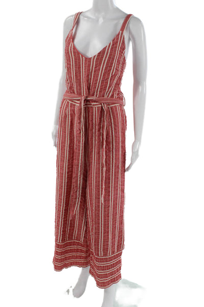 Ett: Twa By Anthropologie Women Jumpsuit Sleeveless Red Cotton Ramie Size L