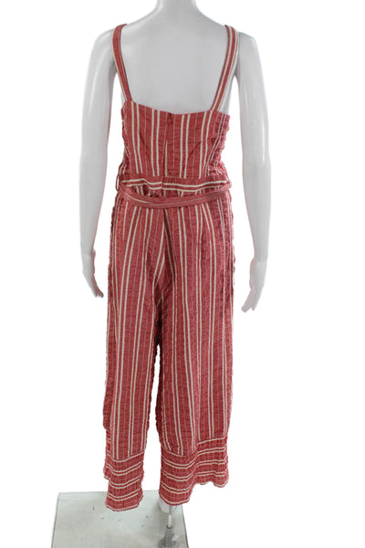 Ett: Twa By Anthropologie Women Jumpsuit Sleeveless Red Cotton Ramie Size L