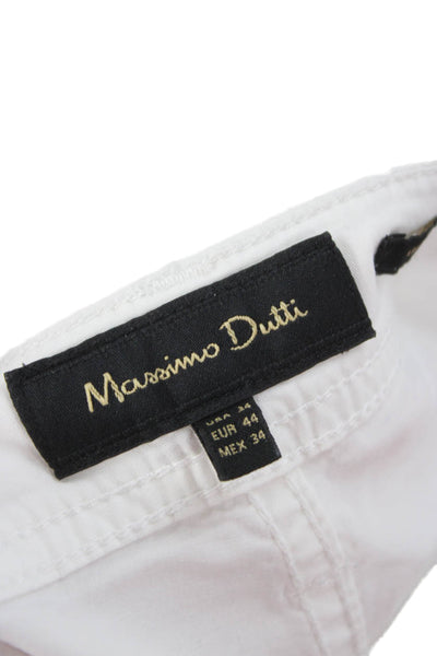 Massimo Dutti Mens White Chino Pants 98% Cotton Button Fly Size 34