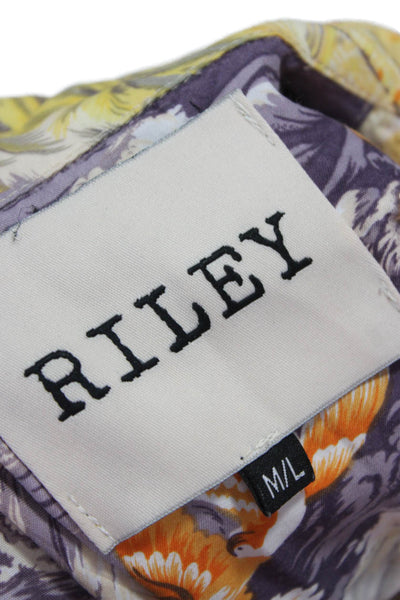 Riley Womens Cropped Floral Button-Up Short Sleeve Rayon Purple Size M