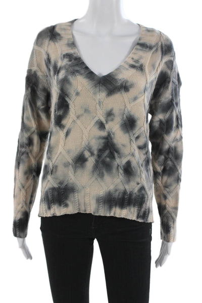 27 Miles Unisex Pullover V-Neck Argyle Cotton Beige Long Sleeve Sweater Size S