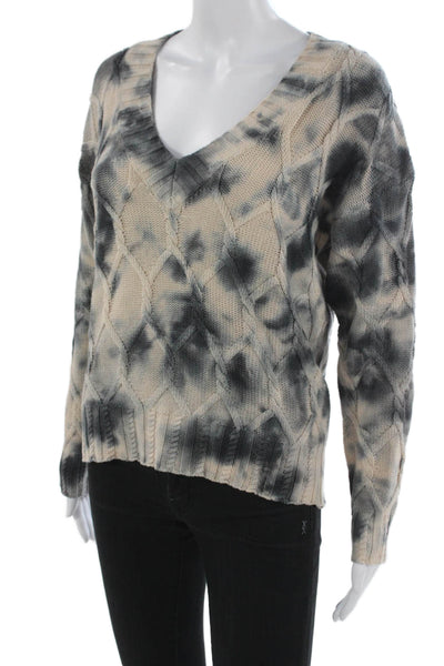 27 Miles Unisex Pullover V-Neck Argyle Cotton Beige Long Sleeve Sweater Size S