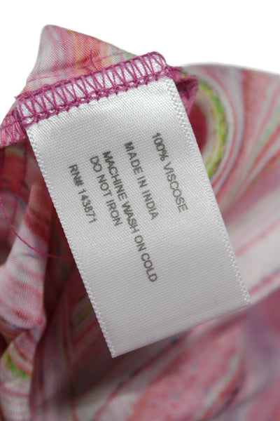 Frankies Bikinis Womens Striped Collared Button-Up Short Sleeve Top Pink Size S
