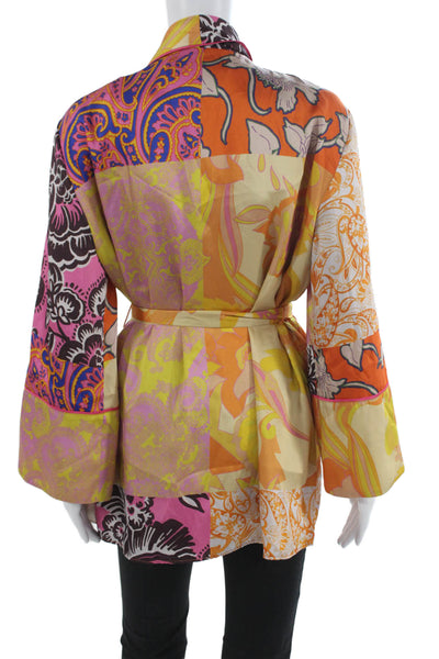 Zara Women Kimono Floral Multicolor Polyester Tie Waist Long Sleeve Size M
