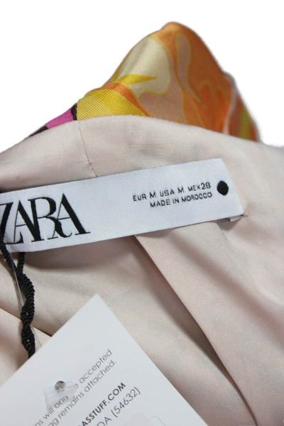 Zara Women Kimono Floral Multicolor Polyester Tie Waist Long Sleeve Size M