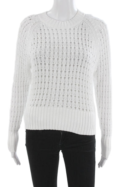 J Crew Unisex Pullover Sweater White 100% Cotton Crew Neck Long Sleeve Size XS