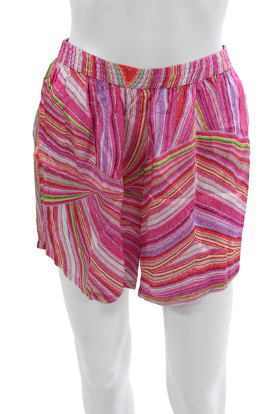 Frankies Bikinis Unisex Pink Striped Viscose Beach Shorts Size M