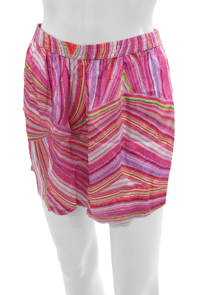 Frankies Bikinis Unisex Pink Striped Viscose Beach Shorts Size M