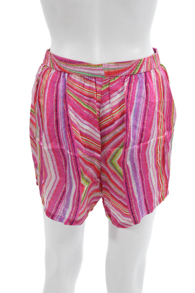 Frankies Bikinis Unisex Pink Striped Viscose Beach Shorts Size M