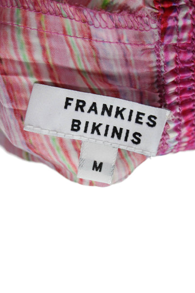 Frankies Bikinis Unisex Pink Striped Viscose Beach Shorts Size M