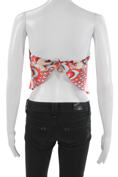 Zara Womens Cropped Sleeveless Geometric Tie Beach Top Red Polyester Size S
