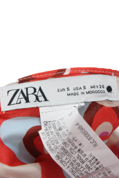 Zara Womens Cropped Sleeveless Geometric Tie Beach Top Red Polyester Size S