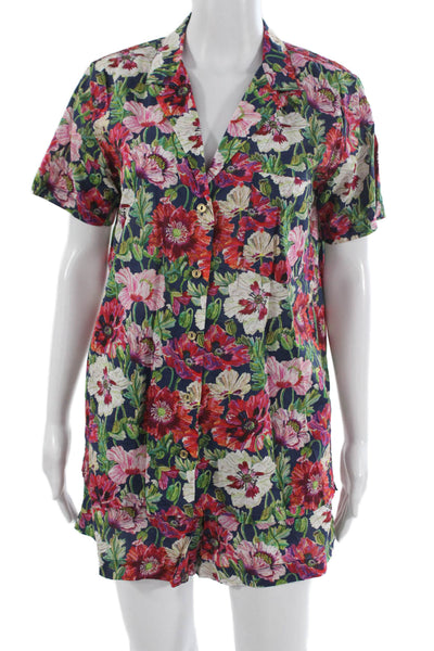 ONIA Mens Dark Blue Floral Cotton Collared Short Sleeve Button-Up Size M