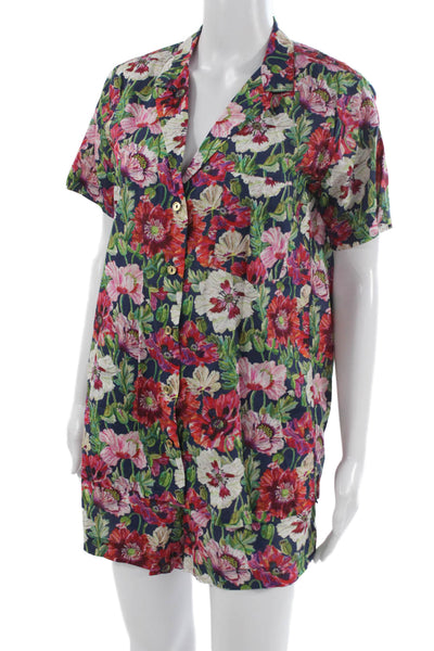 ONIA Mens Dark Blue Floral Cotton Collared Short Sleeve Button-Up Size M
