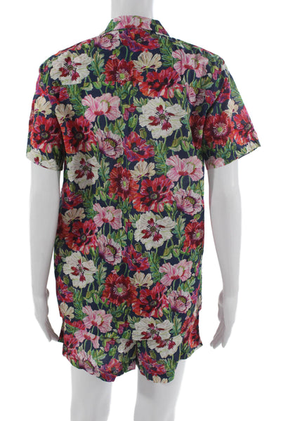 ONIA Mens Dark Blue Floral Cotton Collared Short Sleeve Button-Up Size M