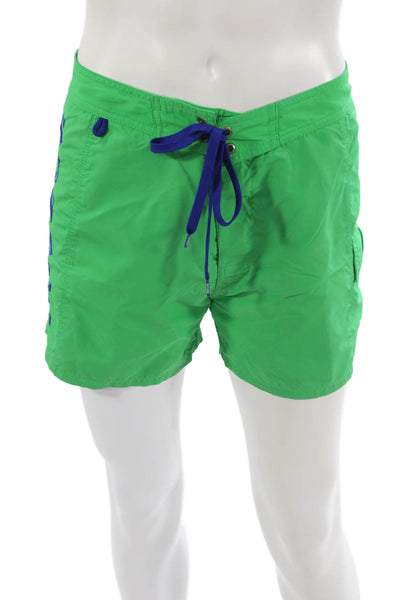 Sundek Mens Drawstring Logo Swim Trunks Green Blue Size 34
