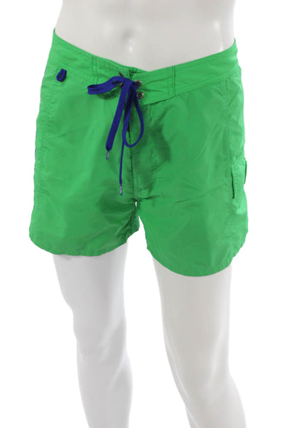 Sundek Mens Drawstring Logo Swim Trunks Green Blue Size 34