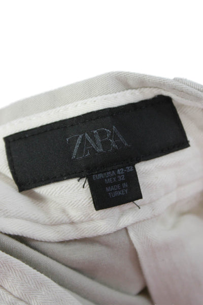 Zara Mens Chino Pants Beige Button Closure Size 32