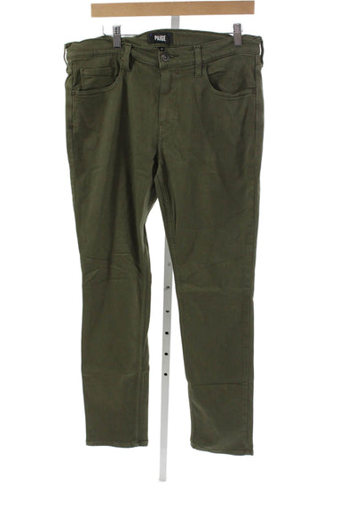 Paige Black Label Mens Slim Green Viscose Jeans Button Fly Size 33
