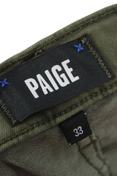 Paige Black Label Mens Slim Green Viscose Jeans Button Fly Size 33