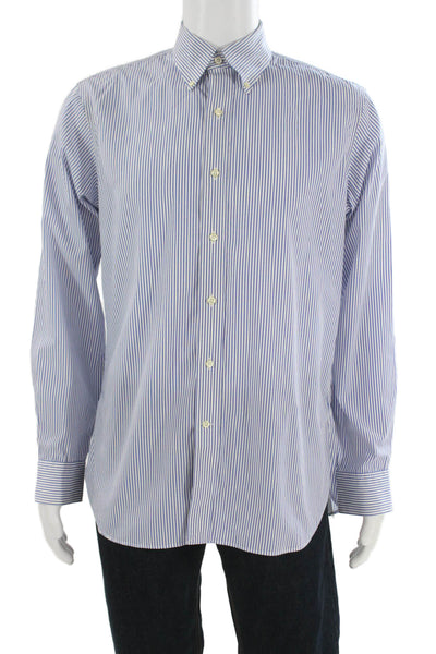 Ralph Lauren Black Label Mens Button-Down Shirt Striped Blue Cotton Size 15.5