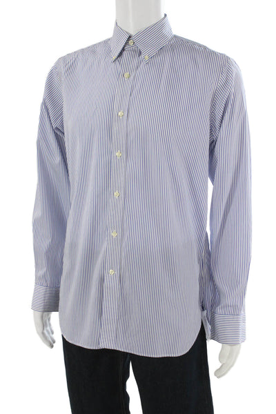 Ralph Lauren Black Label Mens Button-Down Shirt Striped Blue Cotton Size 15.5