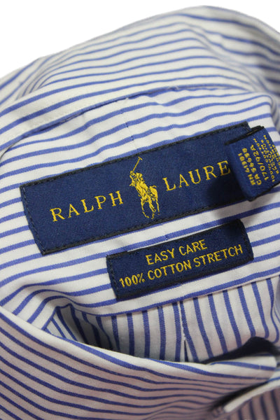 Ralph Lauren Black Label Mens Button-Down Shirt Striped Blue Cotton Size 15.5