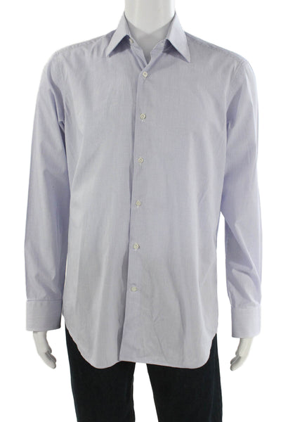 Davide Cenci Mens Dress Shirt Light Blue Check Cotton Long Sleeve Size 16