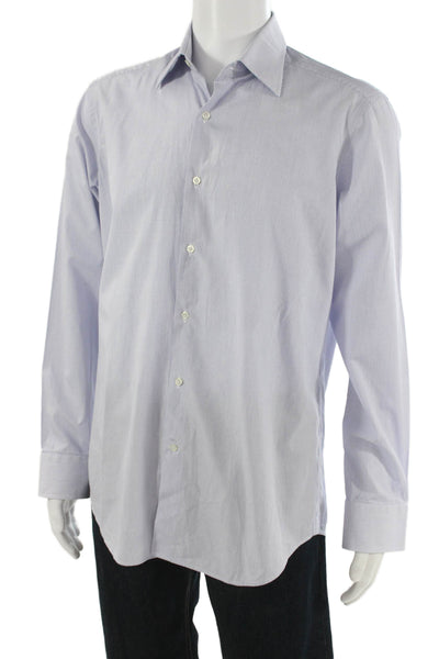 Davide Cenci Mens Dress Shirt Light Blue Check Cotton Long Sleeve Size 16