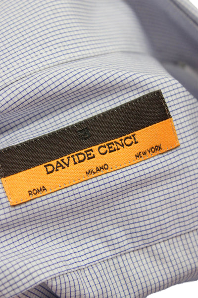 Davide Cenci Mens Dress Shirt Light Blue Check Cotton Long Sleeve Size 16
