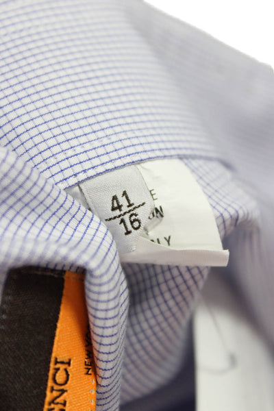 Davide Cenci Mens Dress Shirt Light Blue Check Cotton Long Sleeve Size 16