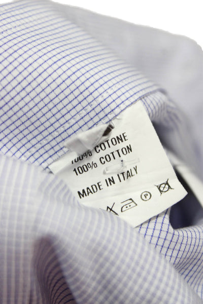 Davide Cenci Mens Dress Shirt Light Blue Check Cotton Long Sleeve Size 16
