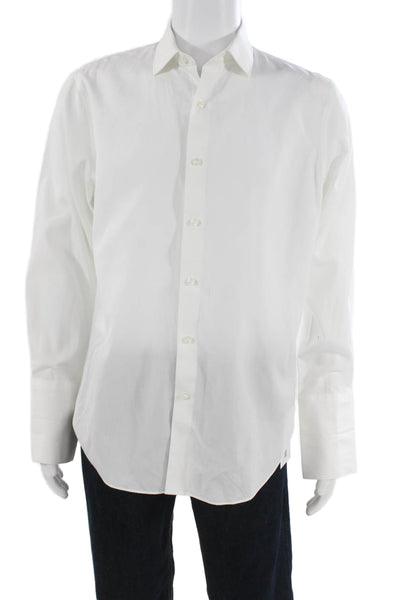 J Crew Mens Point Collared White Cotton Dress Shirt Long Sleeve Size 16