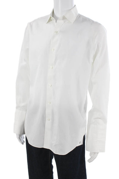 J Crew Mens Point Collared White Cotton Dress Shirt Long Sleeve Size 16