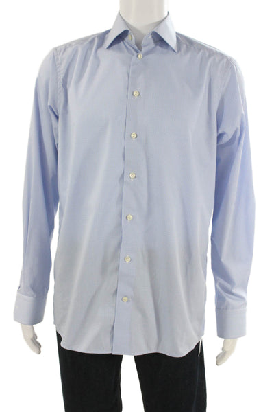 Eton Mens Blue Gingham Cotton Collared Dress Shirt 38/39 Size 15.5