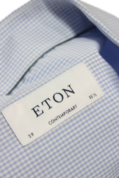 Eton Mens Blue Gingham Cotton Collared Dress Shirt 38/39 Size 15.5
