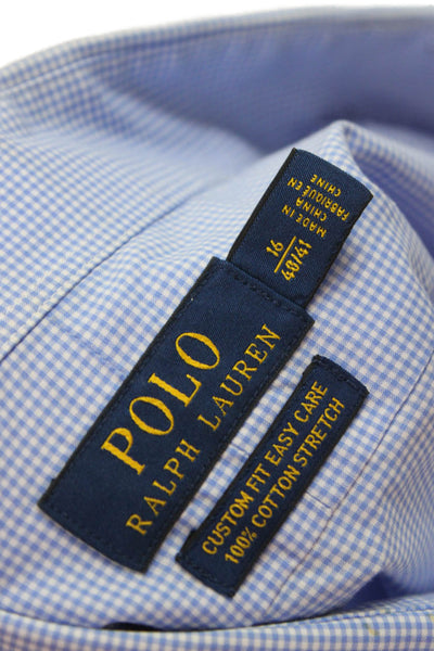 Polo Ralph Lauren Mens Classic Blue Check Cotton Blend Dress Shirt Size 16