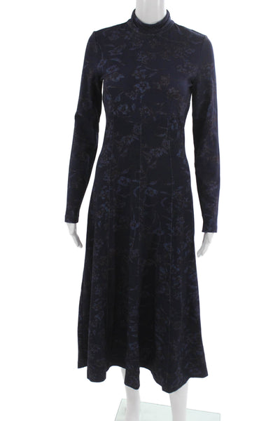 Tanya Taylor Women Dark Blue A-Line Midi Dress Long Sleeve Size XS