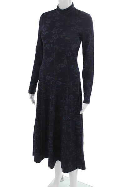 Tanya Taylor Women Dark Blue A-Line Midi Dress Long Sleeve Size XS