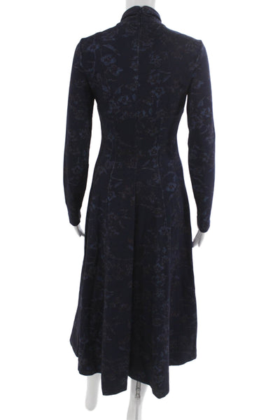 Tanya Taylor Women Dark Blue A-Line Midi Dress Long Sleeve Size XS